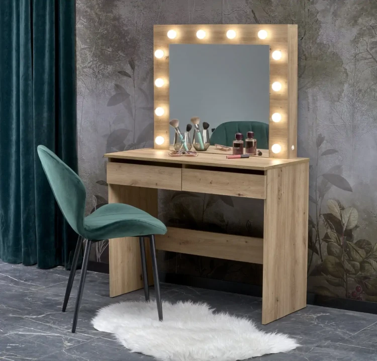 Toaletka Hollywood 94 cm z lustrem oświetlenie LED do sypialni dąb artisan