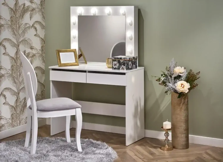 Toaletka Hollywood 94 cm z lustrem oświetlenie LED do sypialni biały