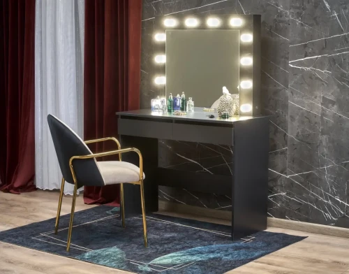 Toaletka Hollywood 94 cm z lustrem oświetlenie LED do sypialni czarny