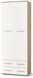 Regał Lima 77 cm z 2 szufladami do salonu dąb sonoma / biały wysoki połysk