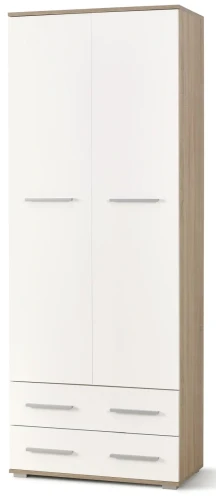 Regał Lima 77 cm z 2 szufladami do salonu dąb sonoma / biały wysoki połysk