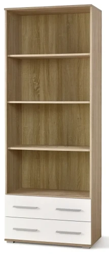 Regał Lima 77 cm otwarty do salonu dąb sonoma / biały wysoki połysk