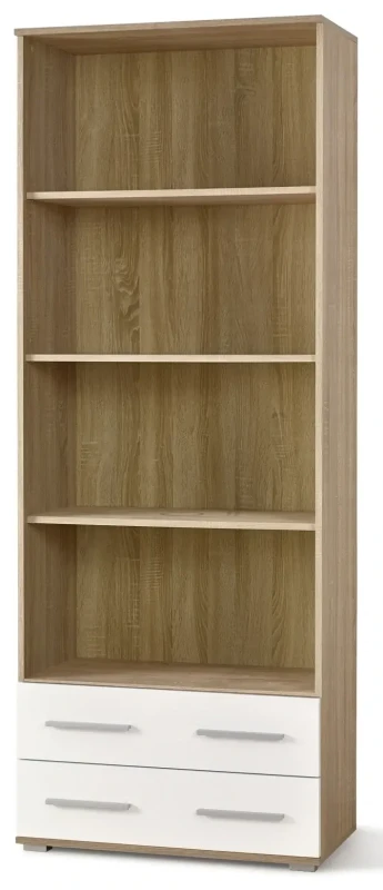 Regał Lima 77 cm otwarty do salonu dąb sonoma / biały wysoki połysk