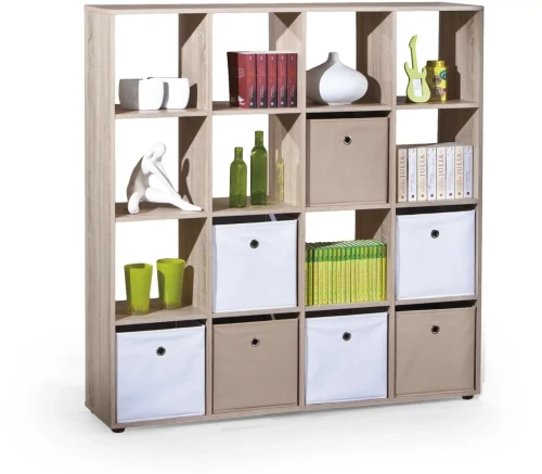 Regał otwarty Luini 139 cm z 16 przegrodami do salonu dąb sonoma