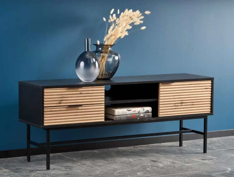 Szafka RTV Murano 150 cm z szufladami do salonu dąb artisan/czarny