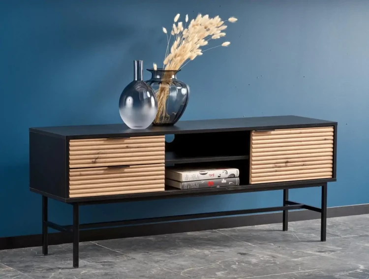 Szafka RTV Murano 150 cm z szufladami do salonu dąb artisan/czarny