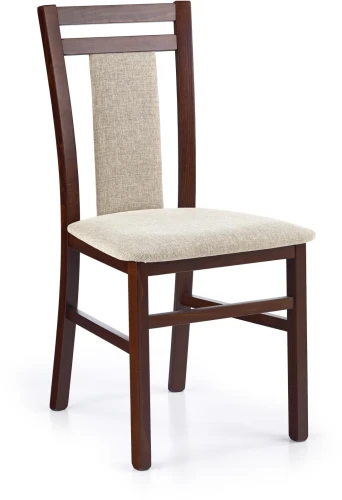 Krzesło drewniane Hubert 8 z tapicerowanym siedziskiem do salonu ciemny orzech/kremowy
