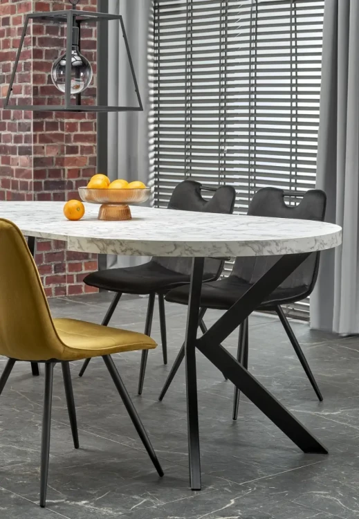 Stół rozkładany Peroni 100 - 250 cm biały marmur / czarny