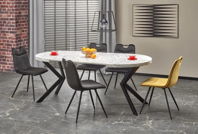 Stół rozkładany Peroni 100 - 250 cm biały marmur / czarny