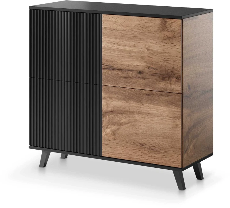 Komoda Random 100 cm 4-drzwiowa do salonu dąb wotan/czarny