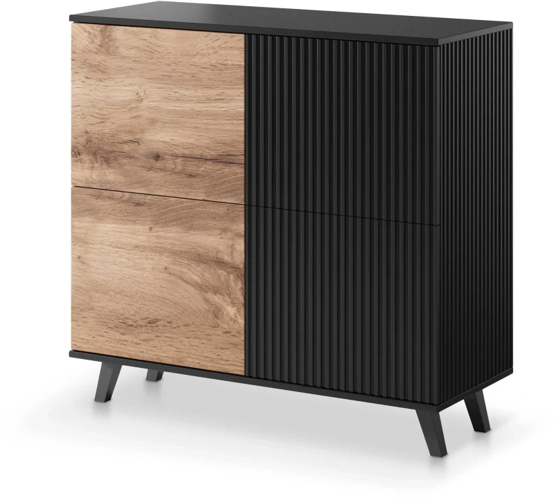 Komoda Random 100 cm 4-drzwiowa do salonu dąb wotan/czarny