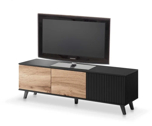 Szafka RTV Random 150 cm 3-drzwiowa do salonu dąb wotan/czarny