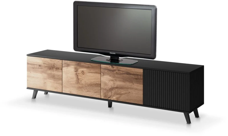 Szafka stolik RTV Random RTV-3 200 cm dąb wotan/czarny