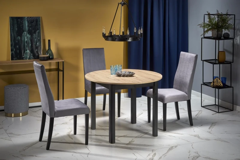 Stół rozkładany Ringo 102-142 cm okrągły do jadalni dąb artisan/czarny