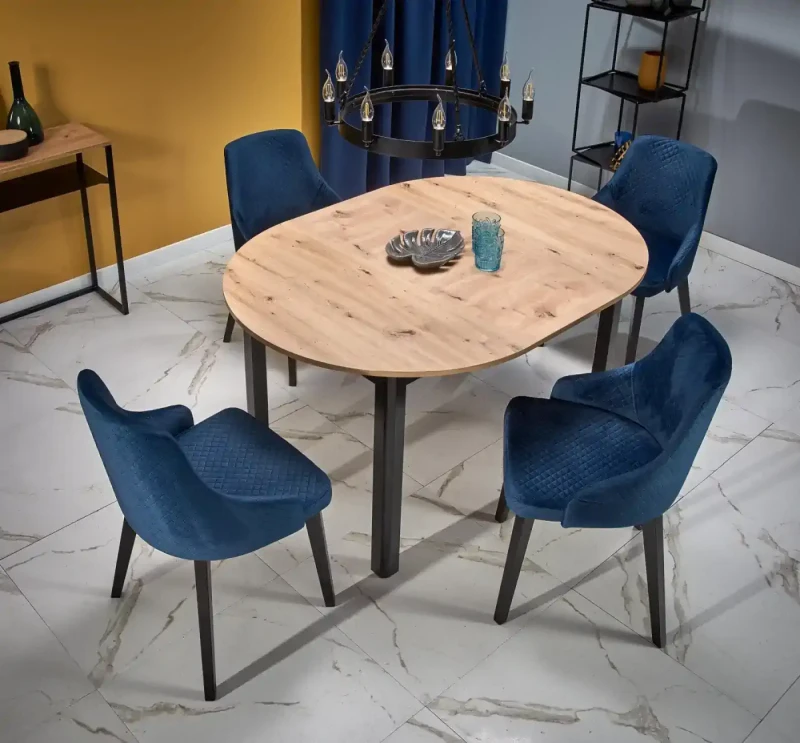 Stół rozkładany Ringo 102-142 cm okrągły do jadalni dąb artisan/czarny