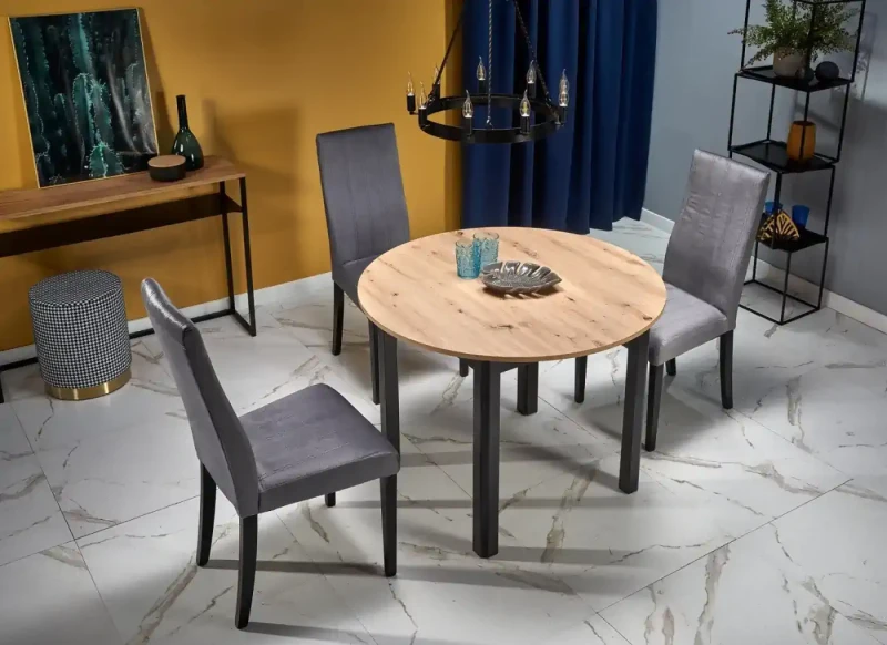 Stół rozkładany Ringo 102-142 cm okrągły do jadalni dąb artisan/czarny