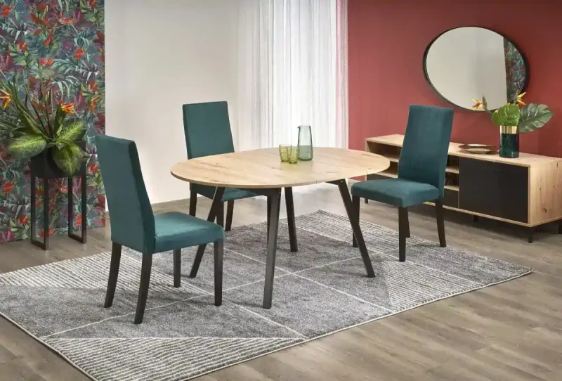 Stół rozkładany Ruben 102-142 cm okrągły do jadalni dąb artisan/czarny