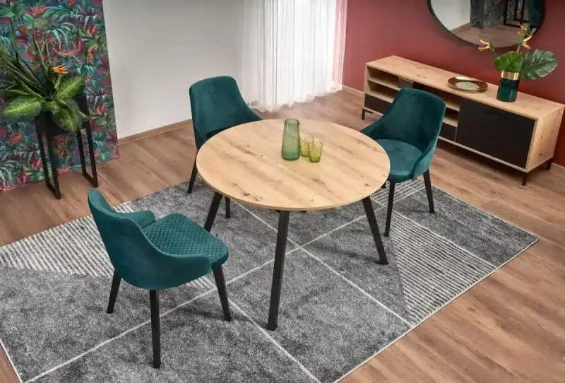 Stół rozkładany Ruben 102-142 cm okrągły do jadalni dąb artisan/czarny