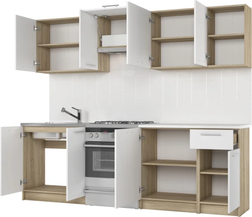 Zestaw mebli kuchennych Daria 240 cm z blatem 28 mm dąb sonoma/biały