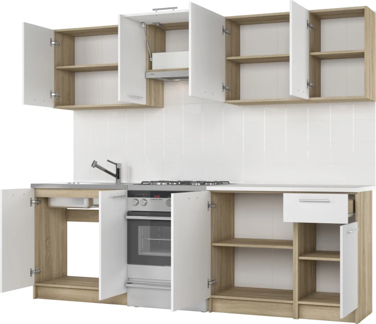 Zestaw mebli kuchennych Daria 240 cm z blatem 28 mm dąb sonoma/biały