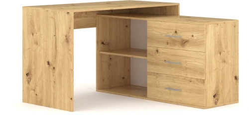 Biurko narożne Kurt 120 cm z 3 szufladami dąb artisan