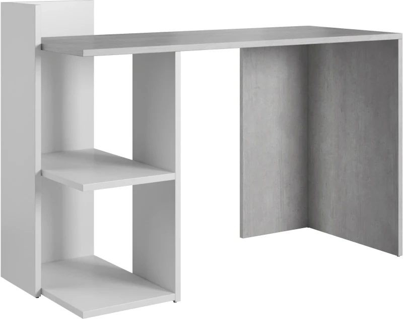 Biurko Paco 1 z dwiema półkami 120 cm beton/biały mat