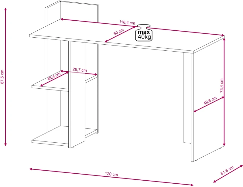 Biurko Paco 1 z dwiema półkami 120 cm beton/biały mat