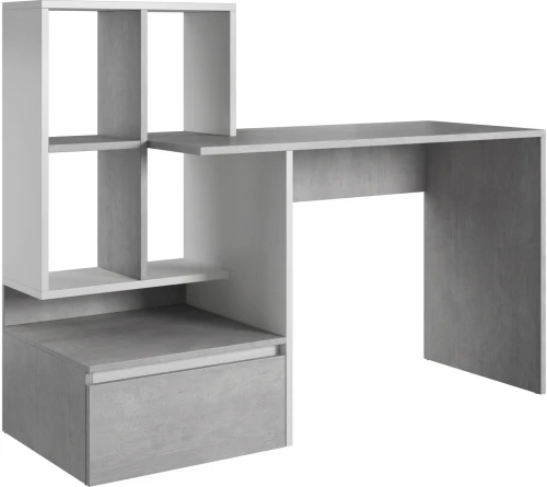 Biurko Paco 2 z regałem i szufladą 145 cm beton/biały mat