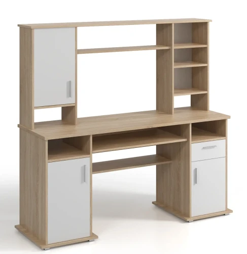 Biurko z nadstawką Vigo 160 cm z szafkami dąb sonoma jasna/biały mat