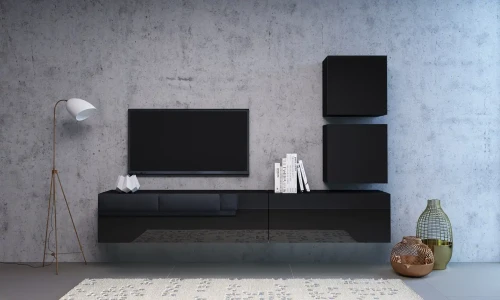 Meblościanka do salonu Vivo 1 zestaw 4 elementy czarny połysk