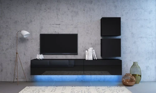 Meblościanka do salonu Vivo 1 z LED zestaw 4 elementy czarny połysk