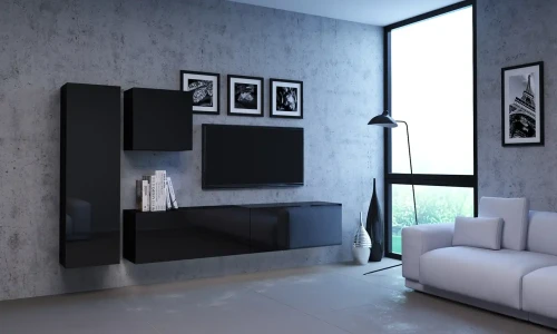 Meblościanka do salonu Vivo 2 zestaw 4 elementy czarny połysk