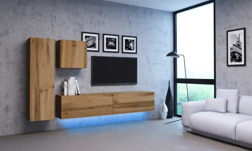 Meblościanka do salonu Vivo 2 z LED zestaw 4 elementy dąb wotan