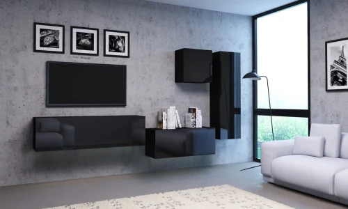 Meblościanka do salonu Vivo 3 zestaw 4 elementy czarny połysk