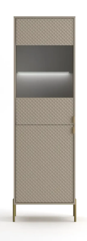 Witryna Diamond 54 cm dwudrzwiowa z oświetleniem LED kaszmirowy połysk/złote elementy