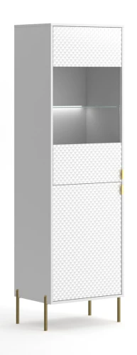 Witryna Diamond 54 cm dwudrzwiowa z oświetleniem LED biały połysk/złote elementy