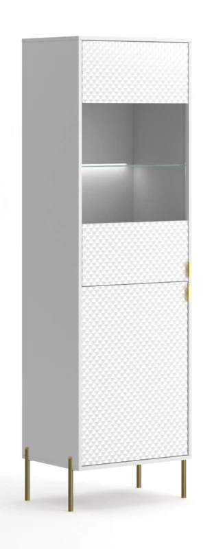 Witryna Diamond 54 cm dwudrzwiowa z oświetleniem LED biały połysk/złote elementy