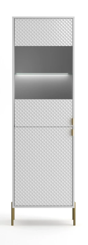 Witryna Diamond 54 cm dwudrzwiowa z oświetleniem LED biały połysk/złote elementy