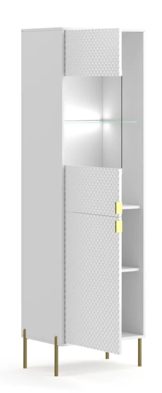 Witryna Diamond 54 cm dwudrzwiowa z oświetleniem LED biały połysk/złote elementy