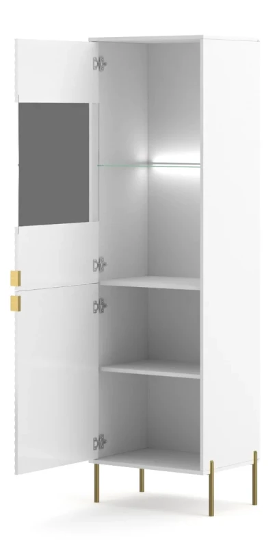 Witryna Diamond 54 cm dwudrzwiowa z oświetleniem LED biały połysk/złote elementy