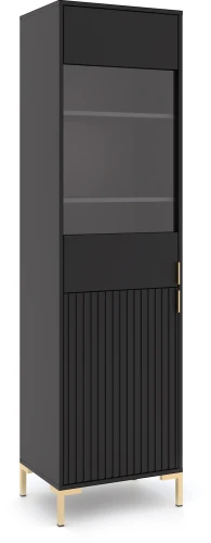 Witryna Flinn 52 cm dwudrzwiowa z ryflowanym frontem czarny mat/złote elementy