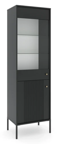 Witryna Iseo 54 cm z frezowanym frontem czarna/czarne nogi/złote uchwyty