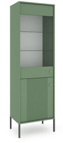 Witryna Iseo 54 cm z frezowanym frontem zielona/czarne nogi/złote uchwyty