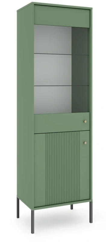 Witryna Iseo 54 cm z frezowanym frontem zielona/czarne nogi/złote uchwyty