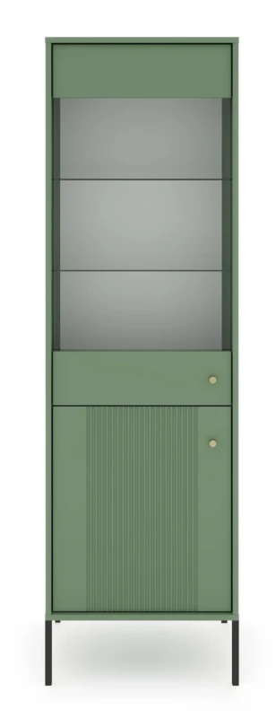 Witryna Iseo 54 cm z frezowanym frontem zielona/czarne nogi/złote uchwyty
