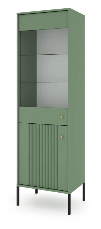 Witryna Iseo 54 cm z frezowanym frontem zielona/czarne nogi/złote uchwyty