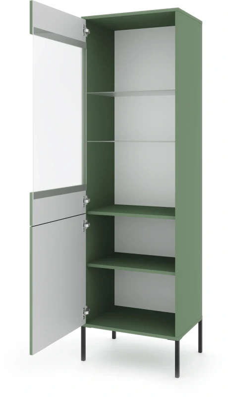 Witryna Iseo 54 cm z frezowanym frontem zielona/czarne nogi/złote uchwyty