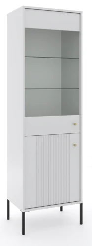 Witryna Iseo 54 cm z frezowanym frontem biała/czarne nogi/złote uchwyty