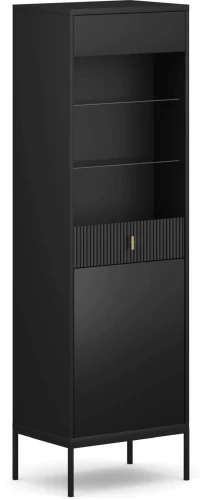 Witryna Maggiore 54 cm dwudrzwiowa ryflowane wstawki czarna/czarne nogi/złoty uchwyt