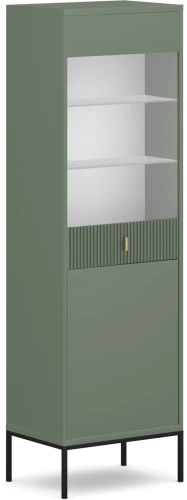 Witryna Maggiore 54 cm dwudrzwiowa ryflowane wstawki zielona/czarne nogi/złoty uchwyt